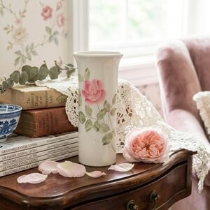 NC Cameron & Sons Vintage Hand Painted Japan Pink Rose Floral Bud Vase 7"